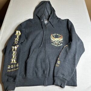 Daytona Beach Bike Week 2016 Mens Small‎ Jerzees Gray Full Zip Hoodie